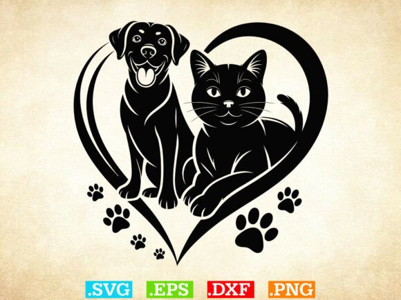 Cat and Dog Heart SVG for Embroidery Projects