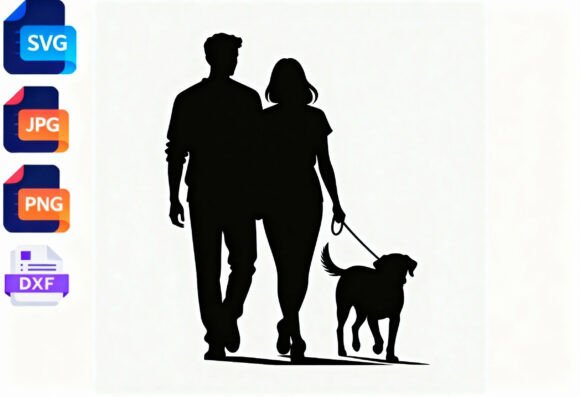 Couple Walking Dog Silhouette SVG Review