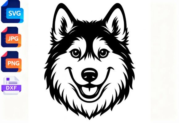 Husky Dog Face SVG Clipart Black and Review