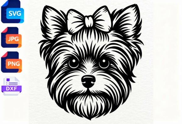 Yorkie Dog Face SVG Bow Cute Puppy Review
